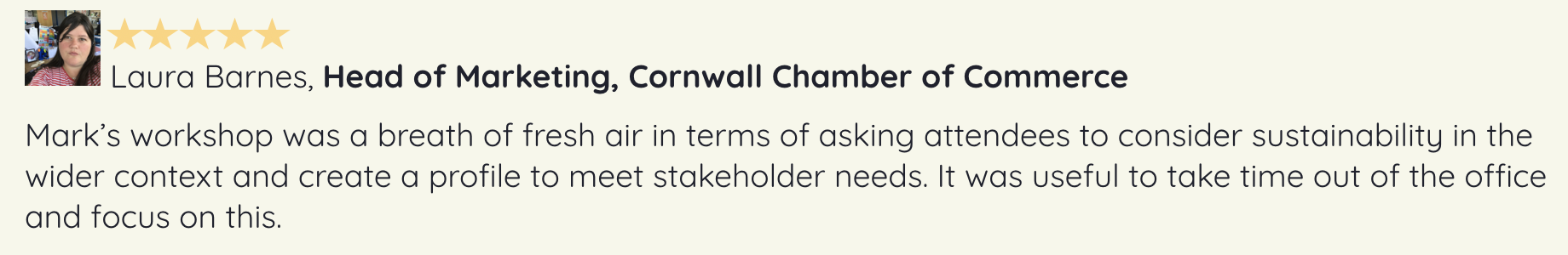 Screenshot 2019-07-23 at 14.18.39 laura barnes cornwall chamber of commerce testimonial on sustainability workshops