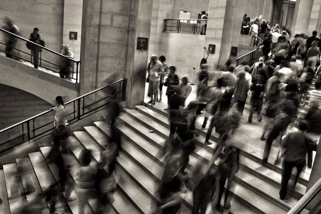 sustainability and mental health body image 2 rushing crowd in black and white