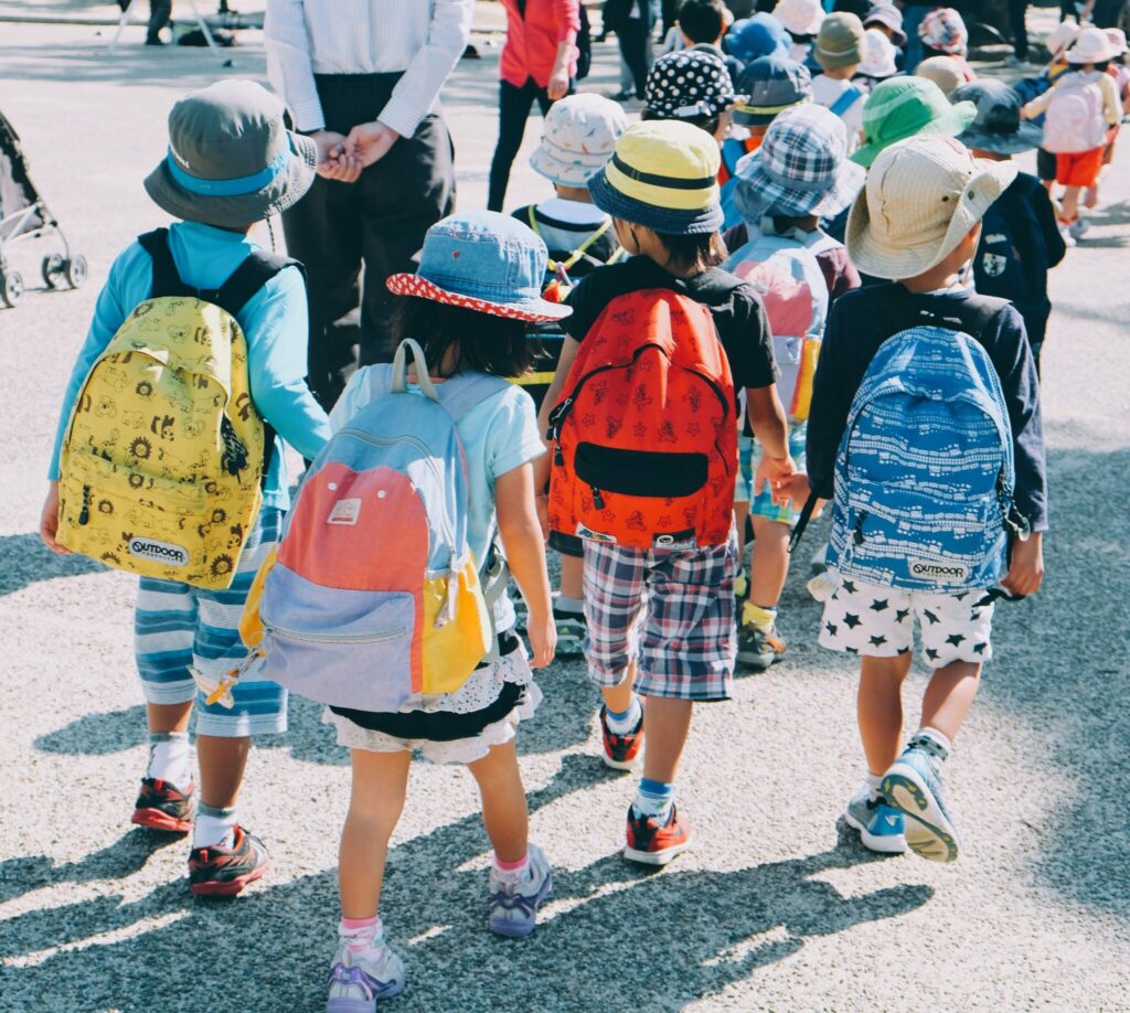 Group of school children on their way to get a quality education